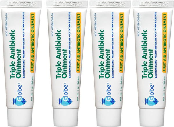 (4 Pack) Globe Triple Antibiotic First Aid Ointment, 1 oz, 24-Hour Infection Protection for Wound Care