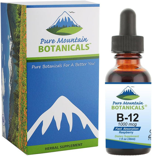 Pure Mountain Botanicals B12 Vitamin 1000 mcg – Kosher Liquid B12 Drops with Natural Berry Flavor