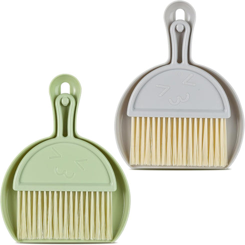 Small Broom and Dustpan Set - 2PCS Mini Dust Pan and Brush Combo for Home, Table, Countertop, and Sofa, Grey Green