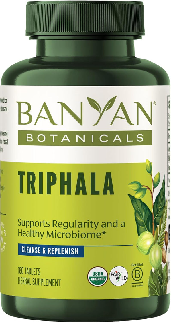Banyan Botanicals Organic Triphala Tablets - Amla, Haritaki & Bibhitaki for Digestion, 180 Tablets, Non-GMO, Vegan