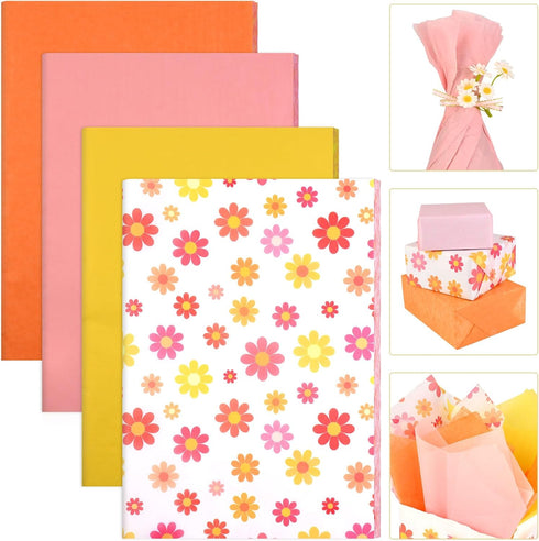 100 Sheets 20 * 14 Inches Boho Tissue Paper, Retro Orange Yellow Pink Color for Gift Wrapping and Crafts