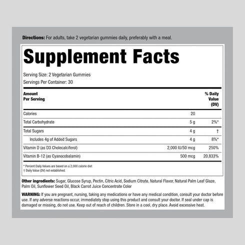 Piping Rock Vitamin D3 + B12 Complex Gummies | High Potency | Strawberry Flavor | Vegetarian, Non-GMO, Gluten Free Supplement