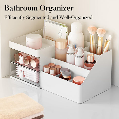 Makeup Organizer - Cosmetic Desk Storage Box with Drawers for Brushes, Lotions, Lipstick, Perfume, Bathroom Counter