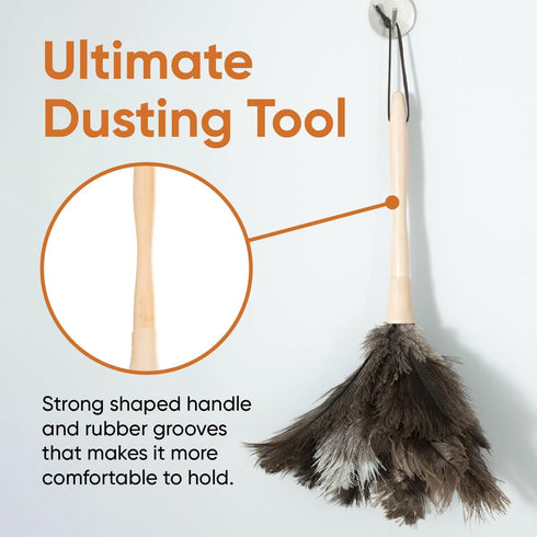 Superio Ostrich Feather Duster: Fluffy Dust Remover with Wooden Handle, Reusable for Home Cleaning