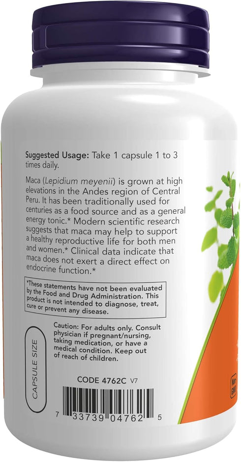 NOW Foods Maca (Lepidium meyenii) 500 mg, 250 Veg Capsules for Men and Women