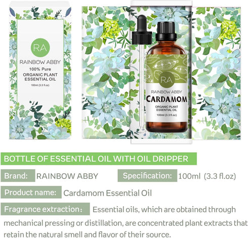 Cardamom Essential Oil (100ML), 100% Pure Natural Organic Aroma for Diffuser, Massage, Skin Care, Yoga