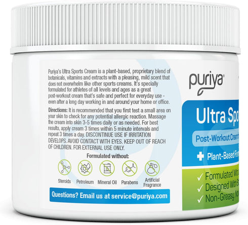 Puriya Ultra Sports Cream with Natural Menthol - Long Lasting Balm for Muscle and Joint Comfort, Maximum Strength