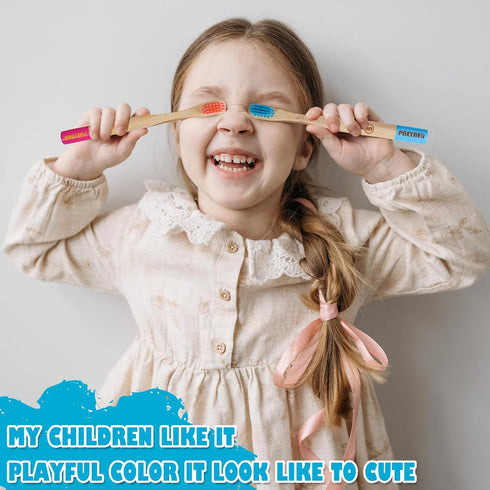 New Kids Bamboo Toothbrushes, 6 Pack, Organic Soft Bristle Biodegradable Children's Toothbrushes (Ages 3-12, Multicolor)