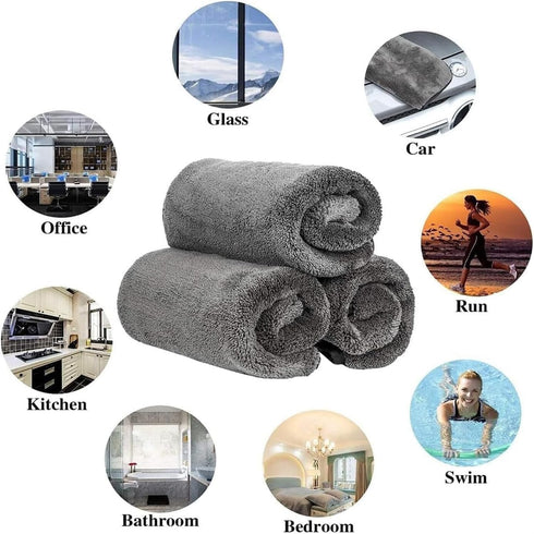 HYCIM 1300gsm (2Pcs-Double Pile(23.62 15.75in)) Shiny Microfiber Wipes Bath Shower Cleaning Cloths, Super Absorbent