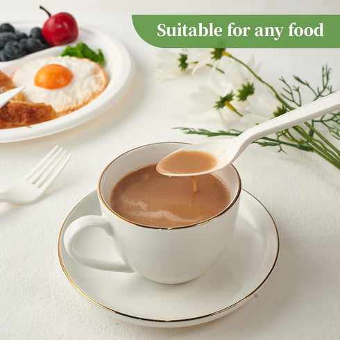 ECOLipak 150 Pcs Disposable Spoons, 6.7" Large Size White Disposable Spoons, Heavy Duty No Plastic Spoons for Party,