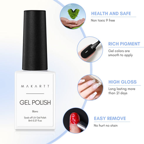 Makartt Gel Nail Polish Kit, Black White Soak Off Nail Gel Set, LED Required, 2Pcs