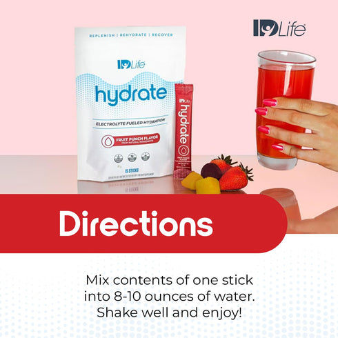 IDLife Hydrate (Fruit Punch) Instant Hydration Packets with Essential Electrolytes, 15 Sticks per Bag