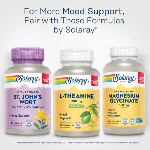 SOLARAY L Theanine 200mg - Mood Support Supplement with Vitamin B6, Calming Support, 30 Servings