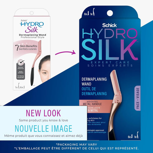 Schick Hydro Silk Dermaplaning Wand, Tool for Face with 6 Refill Blades, Eyebrow Razor, Facial Razor