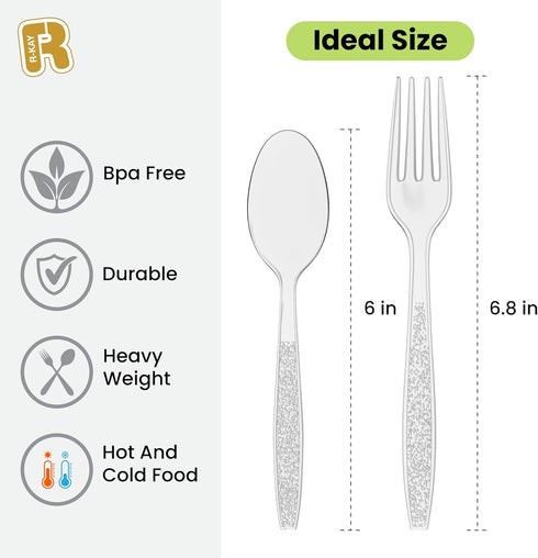 200 Count Heavy Duty Plastic Silverware Set, Clear Plastic Forks and Spoons, BPA Free for All Occasions