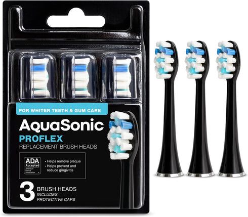 AquaSonic Proflex Replacement Brush Heads, ADA Accepted, for Whiter Teeth & Gum Care, Compatible with AquaSonic (3 Pack