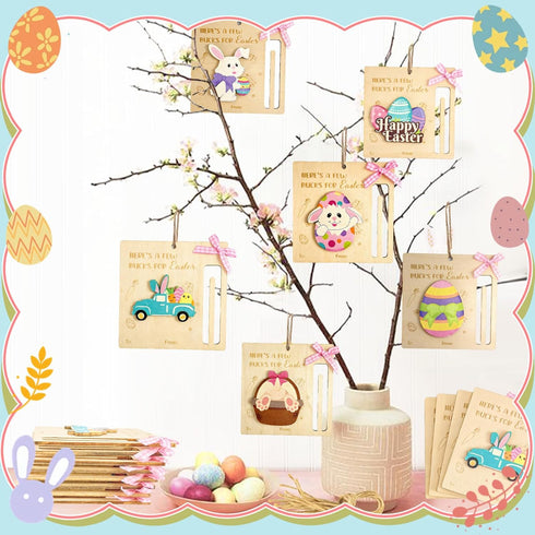 tmlfep 8Pcs Easter Money Holders for Cash Gift, Easter Wooden Money Holders Card Bunnies Ornaments for Holiday Tree