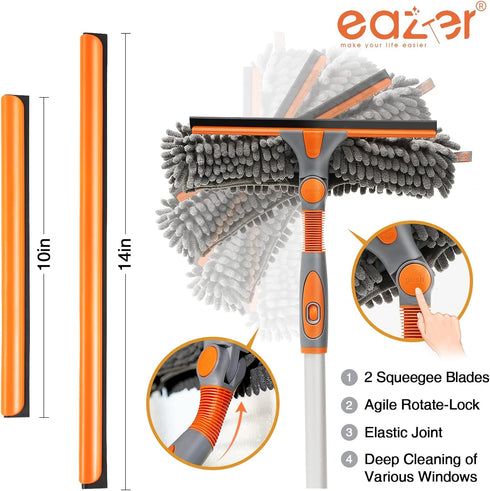eazer 89'' Squeegee Window Cleaner 2 in 1 with Rotatable Tool Kit, Extension Pole for Indoor/Outdoor Window and Car