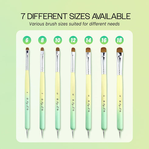 Ivy-L Premium French Gel Acrylic Nail Art Brush - Size 6 with Dotting Tool, Lime Green Wood Handle