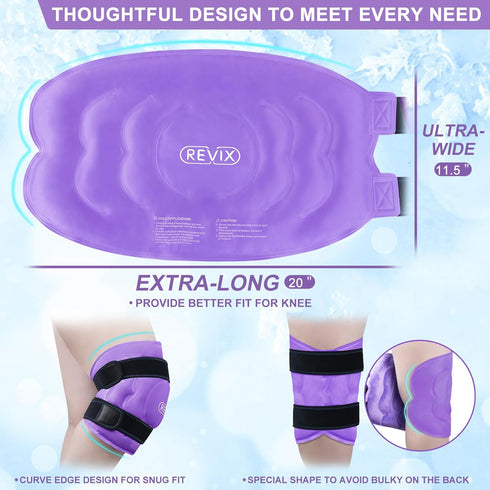 REVIX 20" XXXL Ice Pack for Knee Pain Relief, Large Reusable Cold Packs for Injuries, Purple