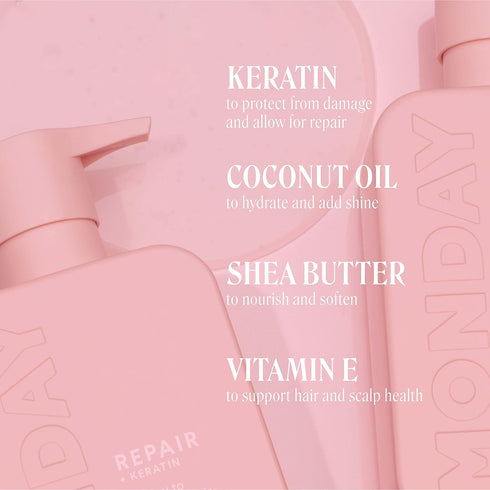 MONDAY HAIRCARE Repair Shampoo and Conditioner Set 12oz for Dry to Damaged Hair with Keratin, Coconut Oil, Shea Butter