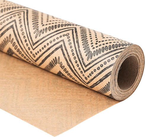 Ulmasinn Kraft Gift Wrapping Paper Roll, 17 Inches X 33 Feet Ethnic Tribal Minimalist Geometric Pattern for Parties