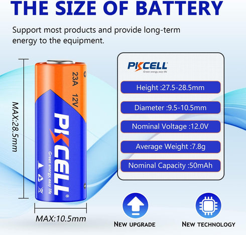 PKCELL 23A 12 10-Pack, 23A 12V PKECLL Volt Battery Alkaline Battery for Remote, Ceiling Fan, Garage Door Opener