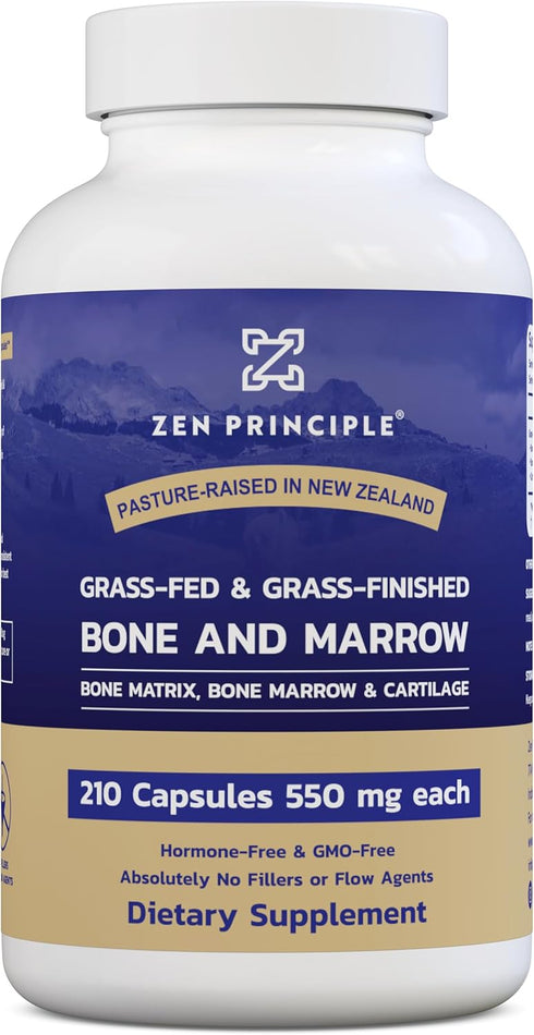 Zen Principle Grass Fed Beef Bone Marrow Supplement - 3300mg, 210 Capsules for Skin, Oral Health, and Joint Support