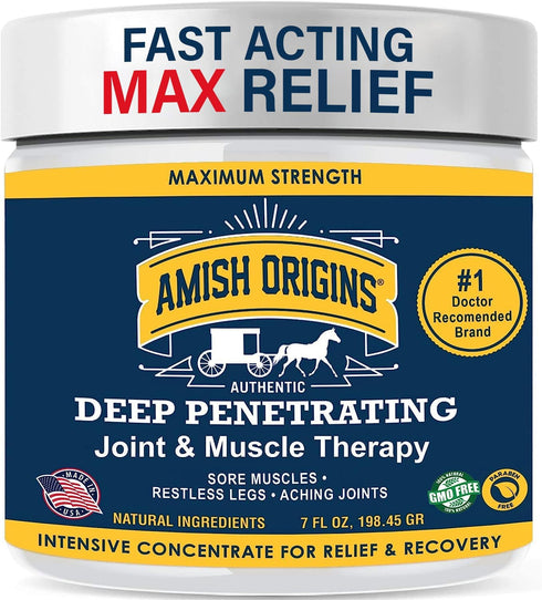 Amish Origins Joint & Muscle Ointment, 7 oz Maximum Deep Penetrating Strength for Joint, Muscle, Knee Pain Relief