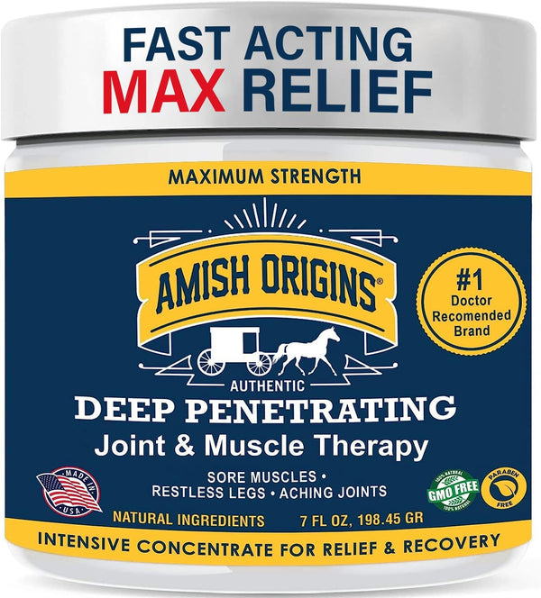 Amish Origins Joint & Muscle Ointment, 7 oz Maximum Deep Penetrating Strength for Joint, Muscle, Knee Pain Relief