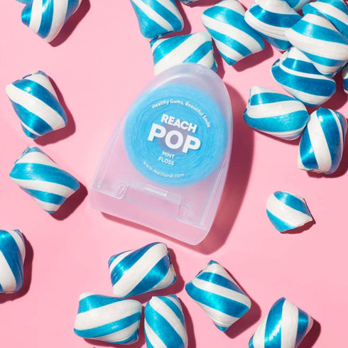 REACH POP Dental Floss, Blue Color, Mint, 54.7 YD | Vegan Wax & PFAS-Free, Durable, Shred Resistant, Effective Plaque