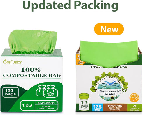 Compostable Bags, 1.2 Gallon, 125 Count, Kitchen Compost Bin, Certified by BPI and ASTM, Leakproof, Odor Control