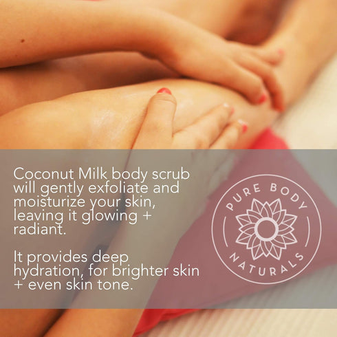 Pure Body Naturals Exfoliating Body Scrub, 12 Ounce with Hydrating Coconut Milk and Detoxifying Dead Sea Salt