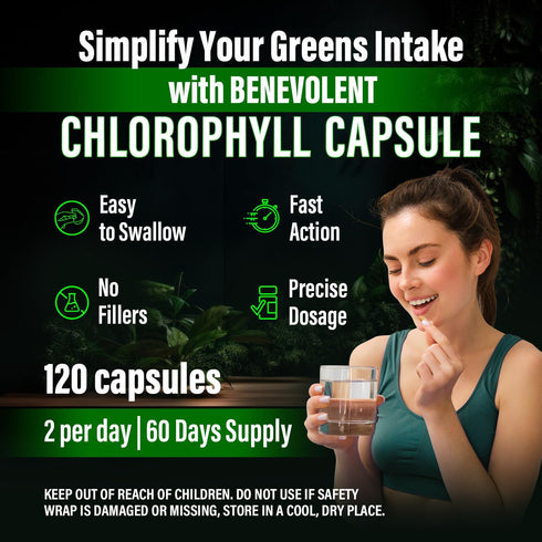 Benevolent Chlorophyll Capsules 700mg - 100% Natural for Energy Boost and Immune Support