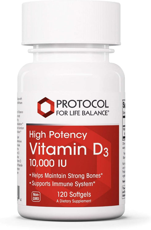 Protocol Vitamin D3 10,000 IU - Bone & Immune Support Dietary Supplement - Non-GMO, Halal, Keto-Friendly - 120 Softgels