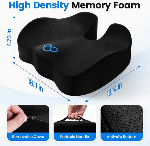 SofterCharm Tailbone/Sciatica Seat Cushion, Memory Foam Chair Cushions for Easing, Chair Pillow with Handles for Car