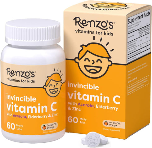 Renzo's Invincible Kids Vitamin C with Elderberry Vitamin C and Zinc, Dissolvable