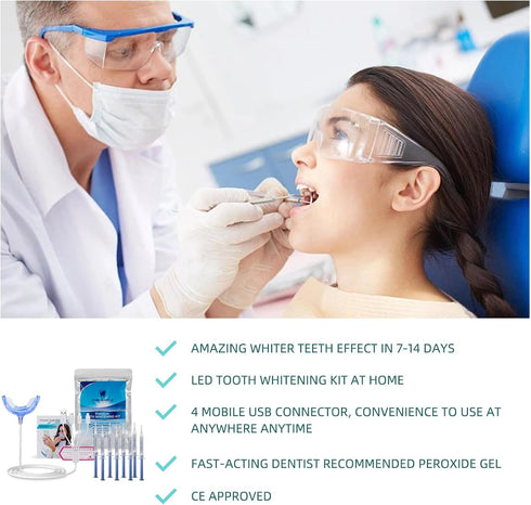 Teeth Whitening Kit with 32xLED Light, Professional Complete at Home Smart Phone Whitening System for iPhone/Android/USB