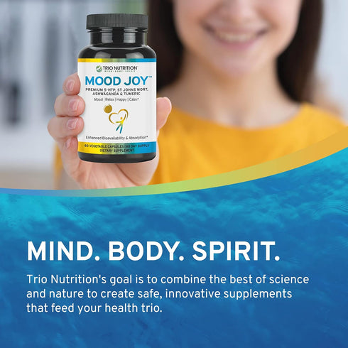 Trio Mood Joy | Premium 5-HTP, St Johns Wort, Ashwagandha & Turmeric | Mood Support Supplement, 60 Day Supply