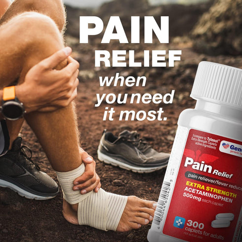 GenCare - Acetaminophen 500mg Extra Strength Pain Relief (300 Caplets) for Headache, Fever Reducer