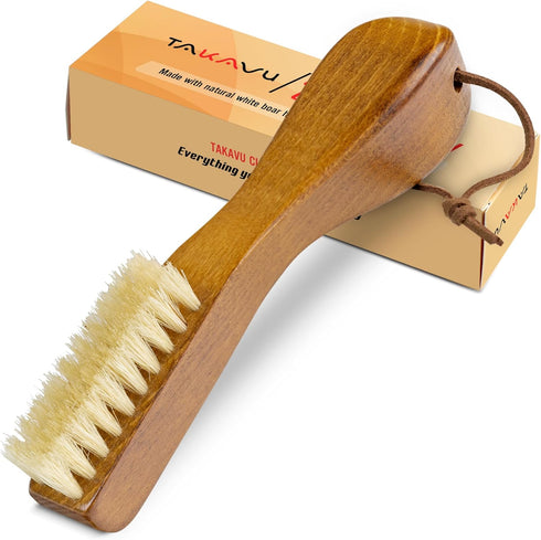 TAKAVU Laundry Brush for Stain Removal - Natural Boar Bristle Cleaning Brush with Ergonomic Handle