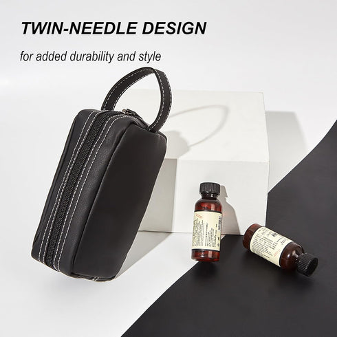 PU Leather Makeup Bag, Zipper Cosmetic Pouch, Travel Organizer for Skincare Products, Waterproof, Unisex, Black