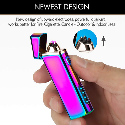 Electric Arc Windproof Plasma Lighter, USB Rechargeable with Upgraded Battery Indicator - Multichrome
