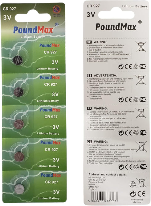 PoundMax 927 3v Pack 5 Count CR Batteries Lithium Button Cell Battery Combo