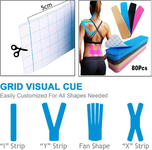 Kinesiology Tape Precut, 80 Strips, Elastic Pro Athletic Tape for Knee, Elbow Muscle & Joints Support