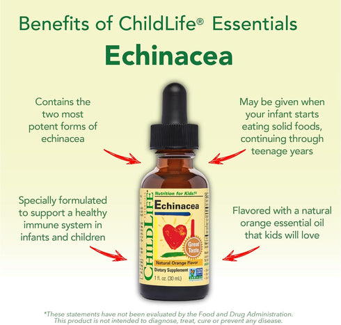 CHILDLIFE ESSENTIALS Echinacea for Kids - Natural Orange - Kids Echinacea Drops, 1 Fl Oz (Pack of 3) - Alcohol Free