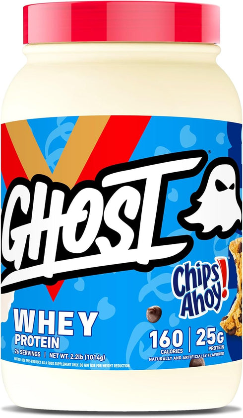 GHOST Whey Protein Powder, Chips Ahoy - 2LB Tub, 25G of Protein - Chocolate Chip Cookie Flavored Isolate and Hydrolyzed