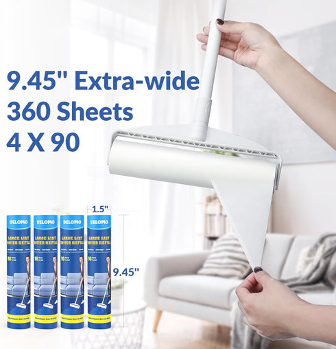 Large Lint Rollers for Carpet, Sticky Rollers for Floor DELOMO 9.45 in with 3 Extendable Handle,Long Handle Sticky Mop for Cleaning Carpets, Cars, Clothing, and Pet Hair by DELOMO