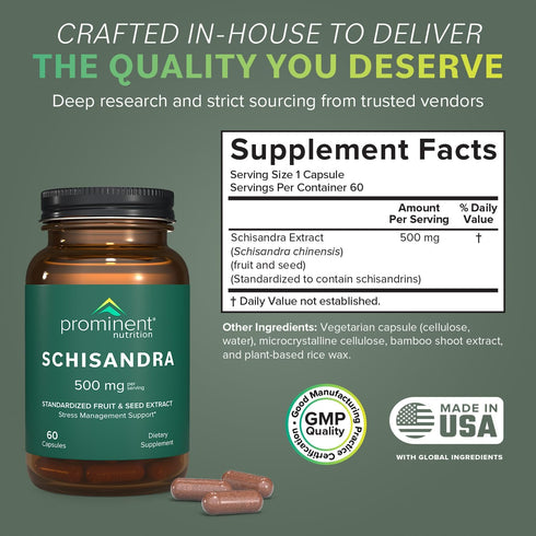 Schisandra Supplement 500 mg - 60 Count for Stress Management Support