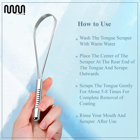 MasterMedi Tongue Scraper for Adults, 100% Stainless Steel Tongue Cleaner, Easy to Use, Pack of 2